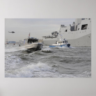 Crews from the coast guard and police departmen poster