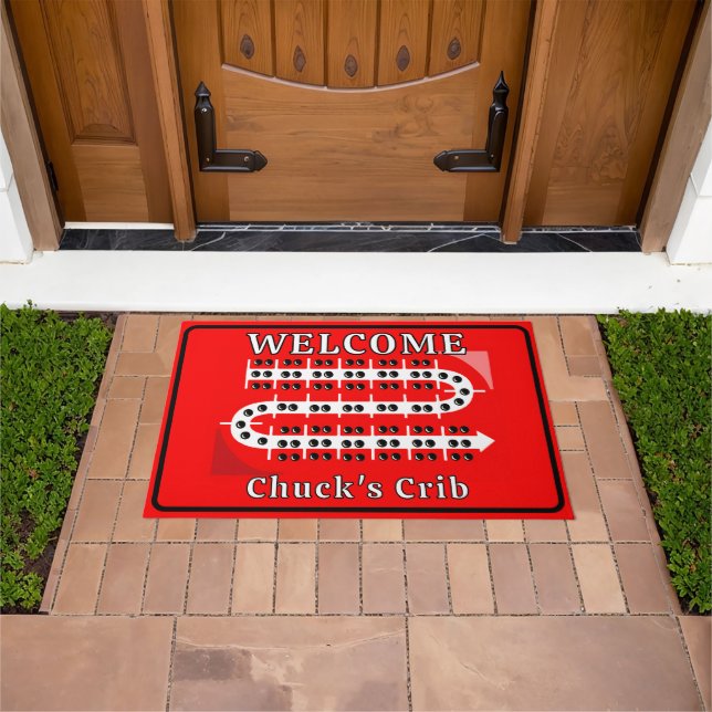 Cribbage Board Personalized Red Welcome Crib Doormat (Outdoor)