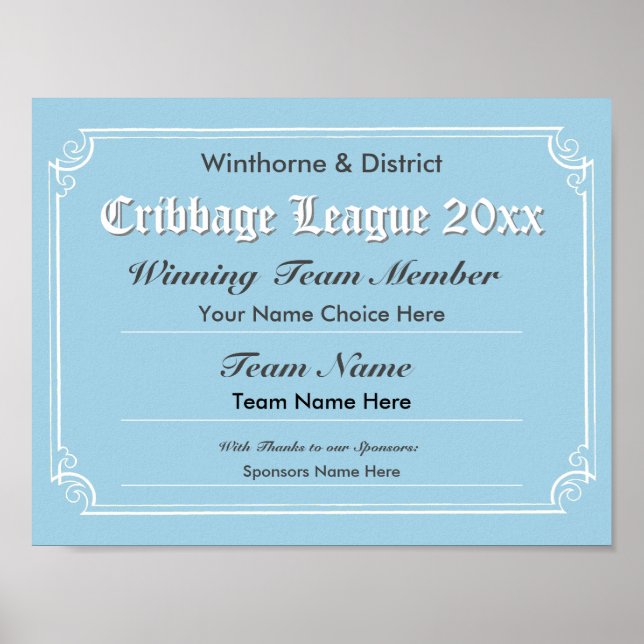 Cribbage Competition Certificate Poster (Front)