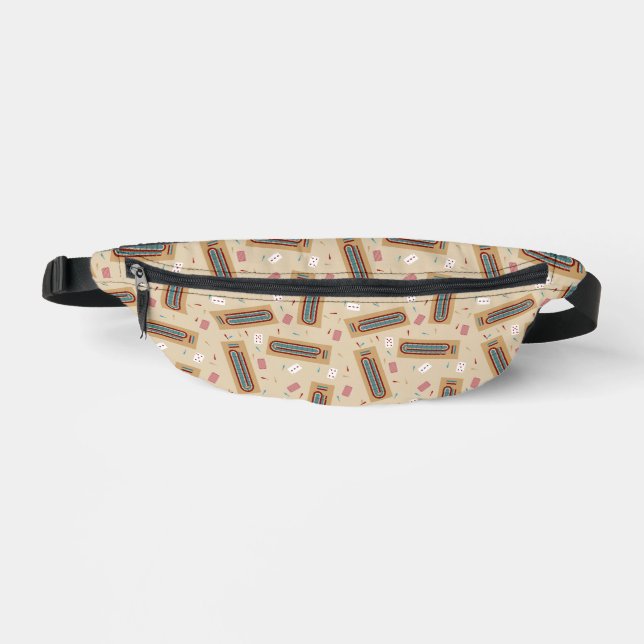 Cribbage Game Board and Playing Pieces Patterned Bum Bags (Front)