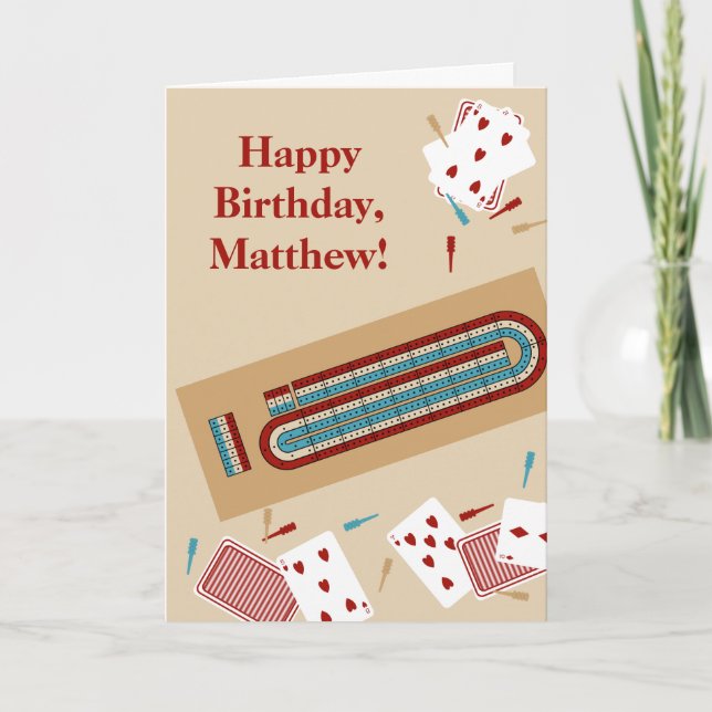 Cribbage Game Themed Custom Message Birthday Card (Front)