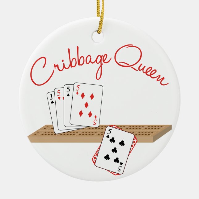 Cribbage Queen Ceramic Ornament (Front)