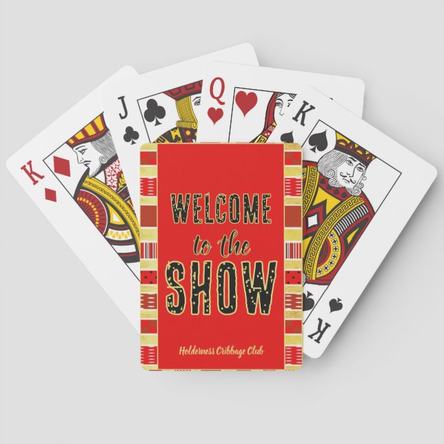 Cribbage Welcome to the Show Personalized Red Gold Playing Cards (Back)