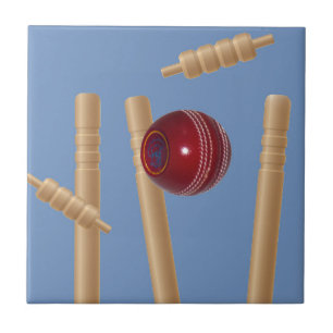 Cricket Ball And Stumps, Ceramic Tile