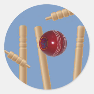 Cricket Ball And Stumps, Classic Round Sticker