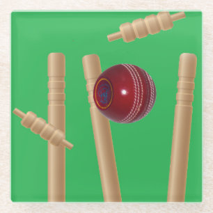 Cricket Ball And Stumps, Glass Coaster