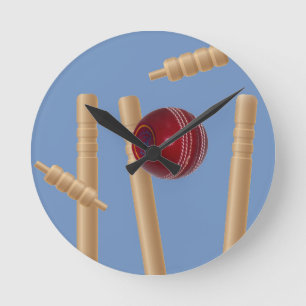 Cricket Ball And Stumps, Round Clock