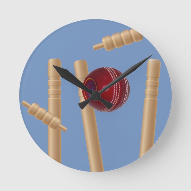 Cricket Ball And Stumps, Round Clock (Front)