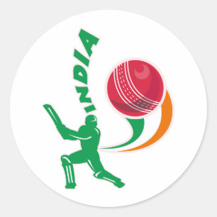 cricket ball batsman batting India Classic Round Sticker