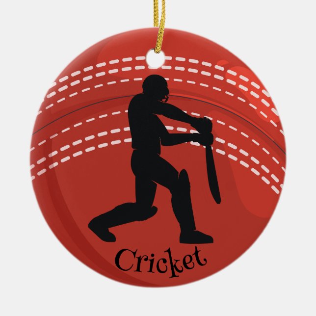Cricket Ball Cricketer Design Ceramic Ornament (Front)