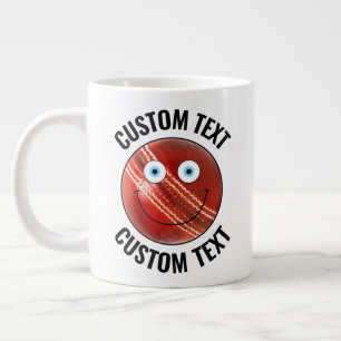 Cricket Ball Custom Happy Face & Personalized Text Large Coffee Mug