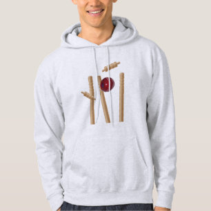 Cricket Ball Hitting Cricket Stumps, Hoodie