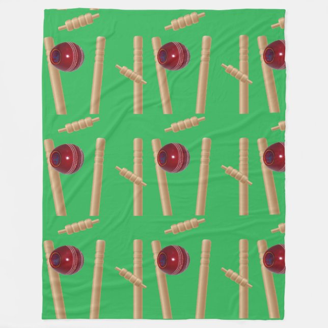 Cricket Ball Hitting Stumps, Large, Fleece Blanket (Front)