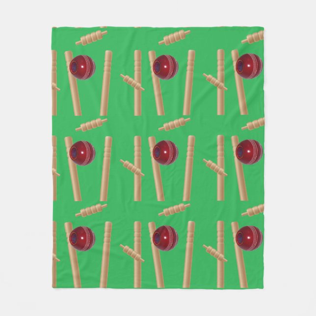 Cricket Ball Hitting Stumps, Medium, Fleece Blanket (Front)