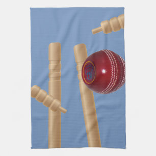 Cricket Ball Hitting Stumps, Tea Towel