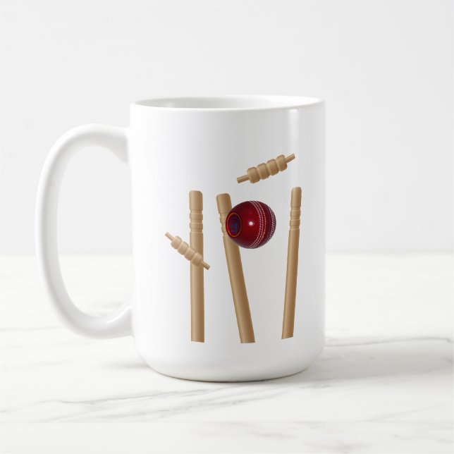 Cricket Ball Hitting The Wickets, Coffee Mug (Left)