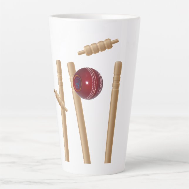 Cricket Ball Hitting The Wickets,   Latte Mug (Front)
