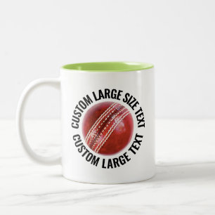 Cricket Ball & Large Text LIME GREEN 11oz Custom Two-Tone Coffee Mug