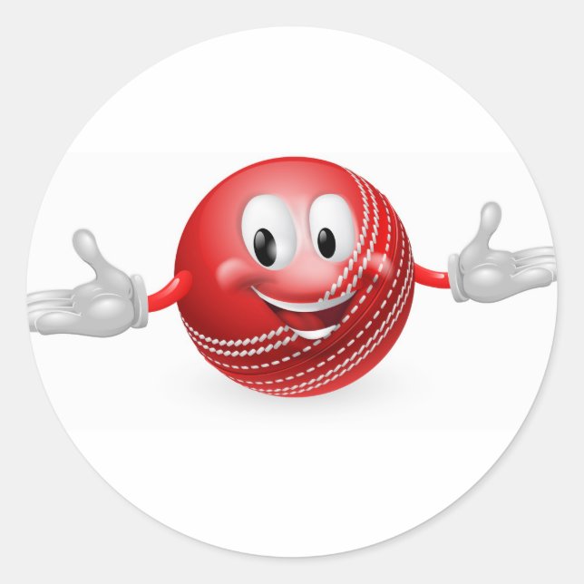 Cricket Ball Mascot Classic Round Sticker (Front)