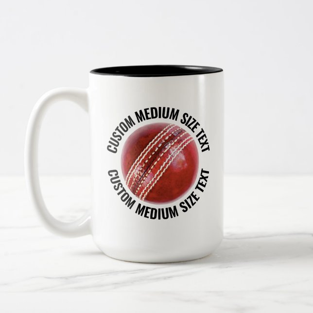 Cricket Ball & Medium Text BLACK 15oz Custom Two-Tone Coffee Mug (Left)