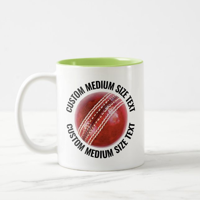 Cricket Ball & Medium Text LIME GREEN 11oz Custom Two-Tone Coffee Mug (Left)