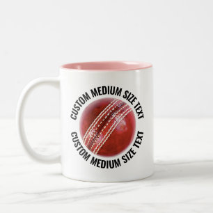 Cricket Ball & Medium Text PINK 11oz Custom Two-Tone Coffee Mug