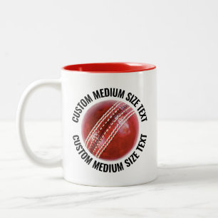 Cricket Ball & Medium Text RED 11oz Custom Two-Tone Coffee Mug