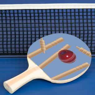 Cricket Ball On Blue Smashing Cricket Stumps, Ping Pong Paddle