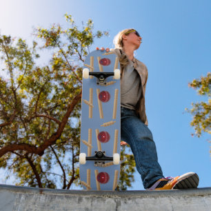 Cricket Ball On Blue Smashing Cricket Stumps, Skateboard
