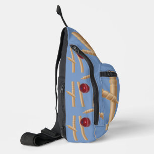 Cricket Ball On Blue Smashing Cricket Stumps, Sling Bag