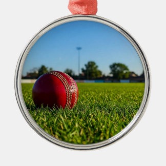 Cricket Ball on Boundary Mark Metal Ornament