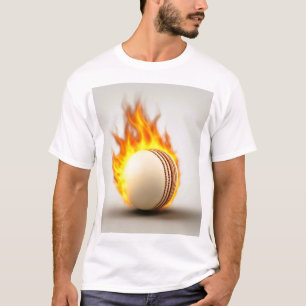 Cricket Ball On Fire With Background Cool Design T-Shirt
