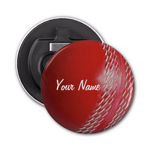 Cricket Ball Red Customise With Your Name Bottle Opener (Front)