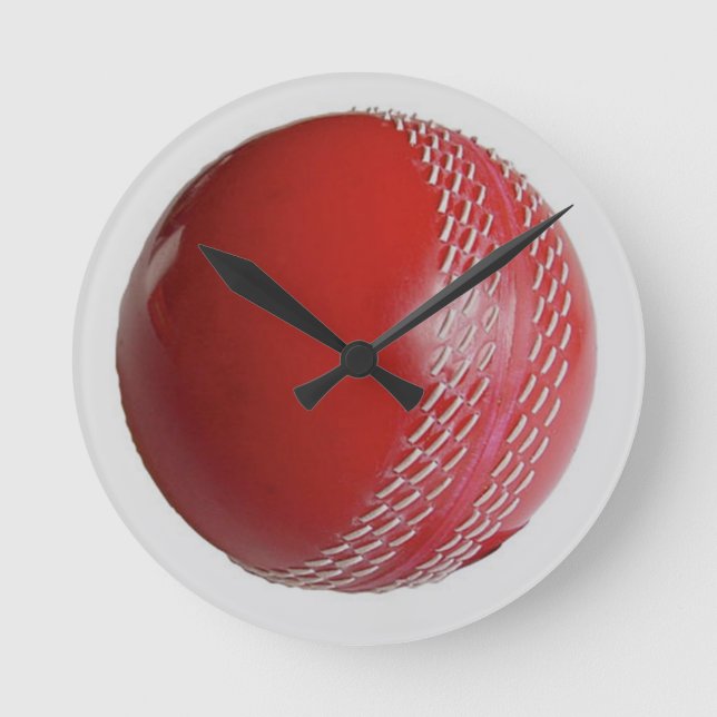 Cricket Ball Red Customise With Your Name Round Clock (Front)