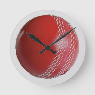 Cricket Ball Red Customise With Your Name Round Clock