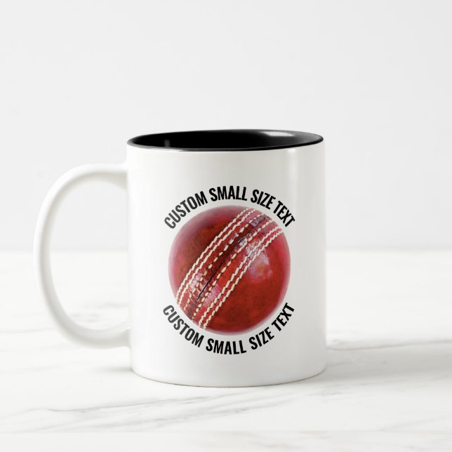 Cricket Ball & Small Text BLACK 11oz Custom Two-Tone Coffee Mug (Left)