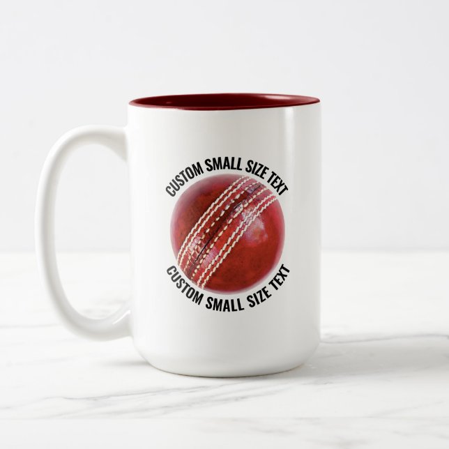 Cricket Ball & Small Text MAROON 15oz Custom Two-Tone Coffee Mug (Left)