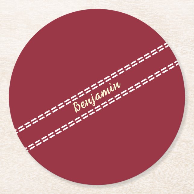 Cricket Ball Stitching Seam Personalised Cricketer Round Paper Coaster (Front)