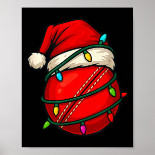 Cricket Ball With Santa Hat Funny Christmas Xmas G Poster