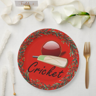 Cricket bat and ball, Christmas, Paper Plate