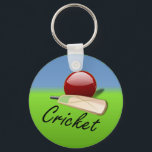 Cricket - bat and ball, key ring<br><div class="desc">Cricket,  bat and ball on grassy horizon.</div>