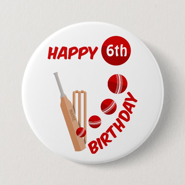 Cricket Bat and Ball Kids Birthday 7.5 Cm Round Badge (Front)