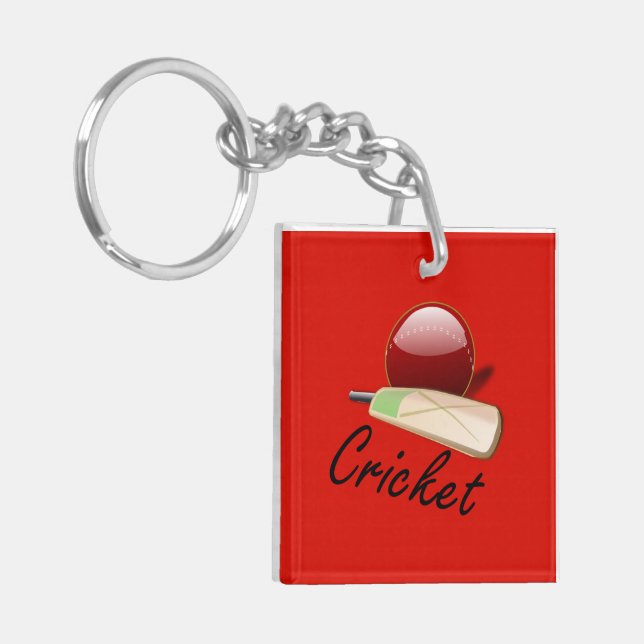 Cricket bat and ball, labelled, key ring (Front Left)