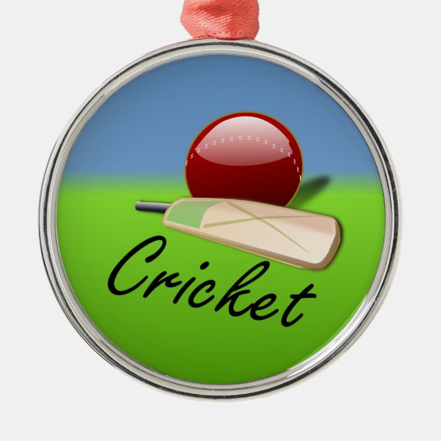 Cricket - bat and ball on grassy horizon  metal ornament (Front)