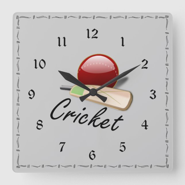 Cricket bat and ball, popular design square wall clock (Front)