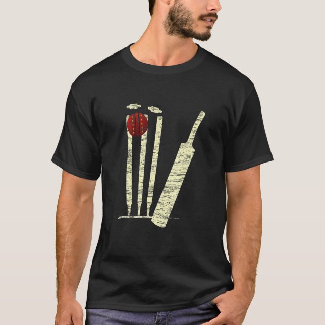 Cricket Bat Ball Stumps Bowled Out Cricketer Bowle T-Shirt (Front)