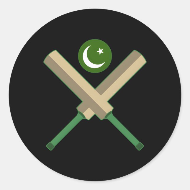 Cricket Bat Cricket Ball Pakistani Flag Pakistan C Classic Round Sticker (Front)