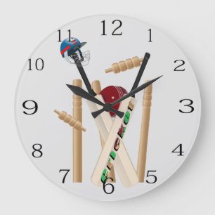 Cricket Bats Ball And Stumps,  Large Clock