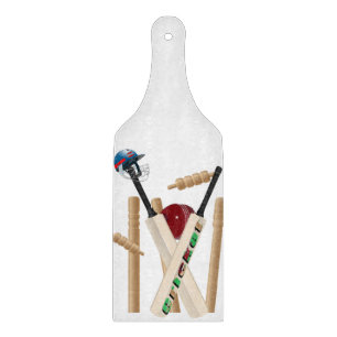 Cricket Bats, Ball, Helmet And Wickets, Cutting Board