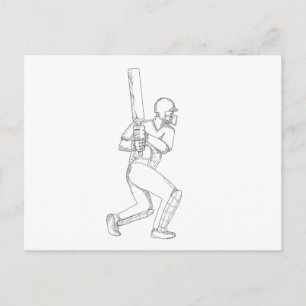 Cricket Batsman Batting Doodle Art Postcard